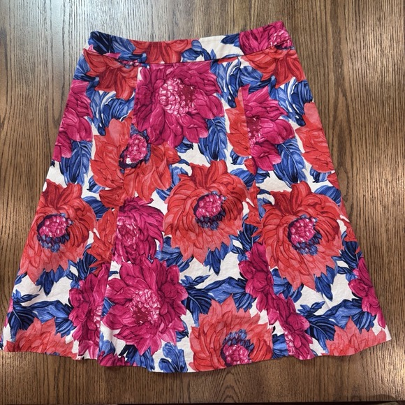 Talbots Petites A-Line Skirt 4P Red Pink Blue Floral Print Cotton Spandex Summer - Picture 7 of 8
